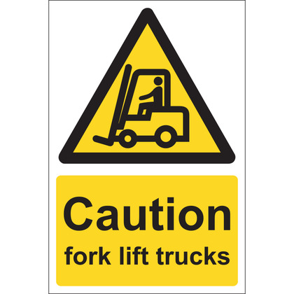 Caution Fork Lift Trucks Sign, 20x30cm (Rigid)