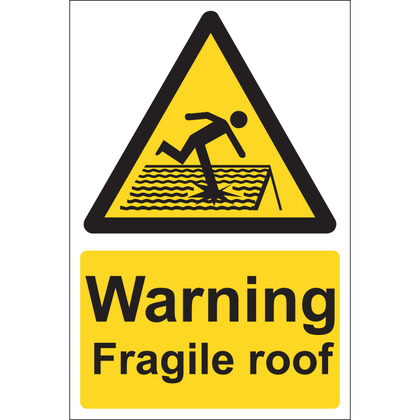 Warning Fragile Roof Sign, Rigid, 20x30cm