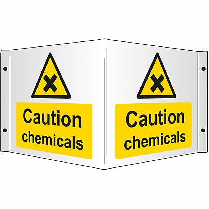 Caution Chemicals Rigid 3D Projecting Sign 43x20cm