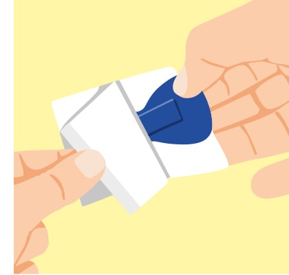 Diagram showing how to remove finger plaster from its packaging