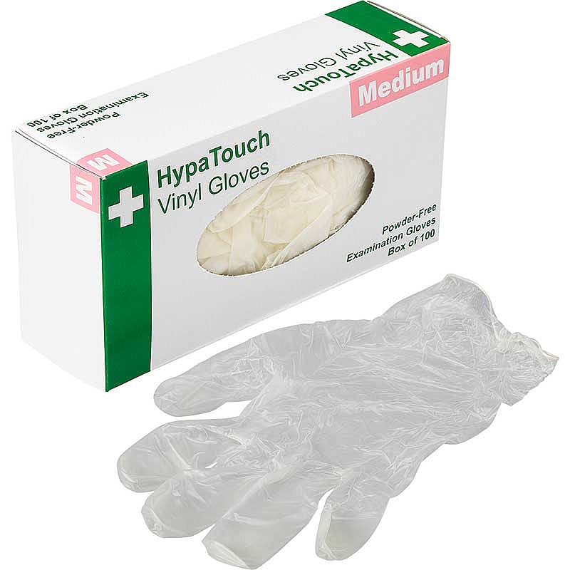 HypaTouch Powder-Free Disposable Vinyl Gloves AQL 1.5 Medical Grade Medium Pack of 100 