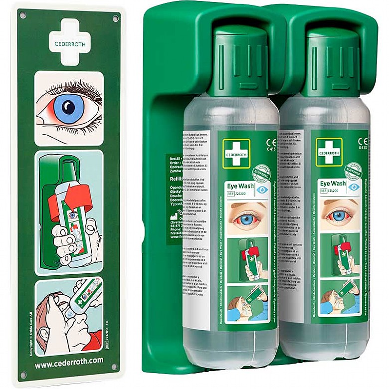 Cederroth 500ml Eye Wash (Pack of 2) inc Wall Bracket and Sign