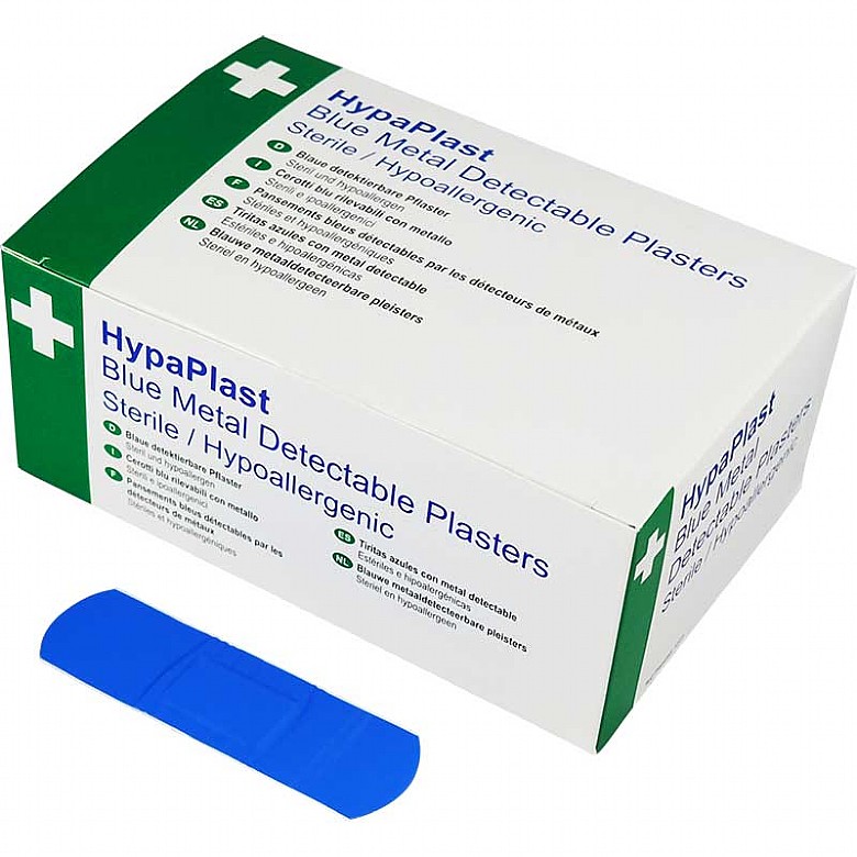 HypaPlast Blue Metal Detectable Catering Plasters, 7.2x2.5cm (Pack of 100)