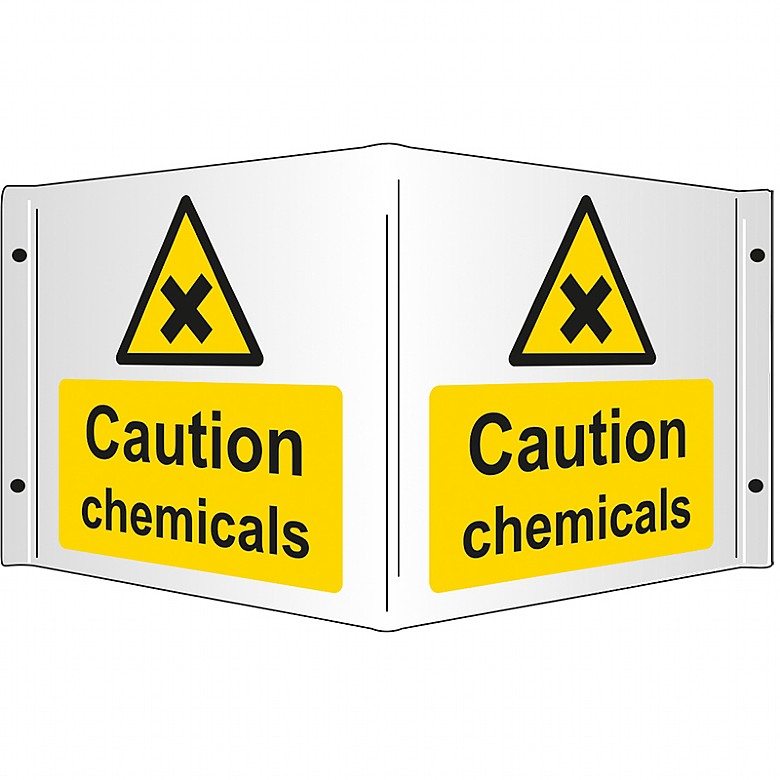 Caution Chemicals Rigid 3D Projecting Sign 43x20cm