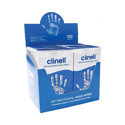 Clinell Antibacterial Hand Wipes (individually wrapped) Box of 100