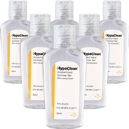 HypaClean Alcohol Hand Sanitiser Gel 50ml (Pack of 6) With Moisturisers