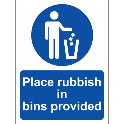 Place All Rubbish In Bins Provided Sign, Vinyl 15x20cm