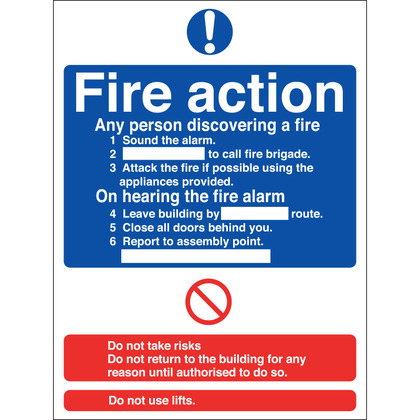 Fire Action Sign, 15x20cm (Rigid)