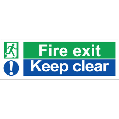 Fire Exit Keep Clear Sign, 45x15cm (Rigid)